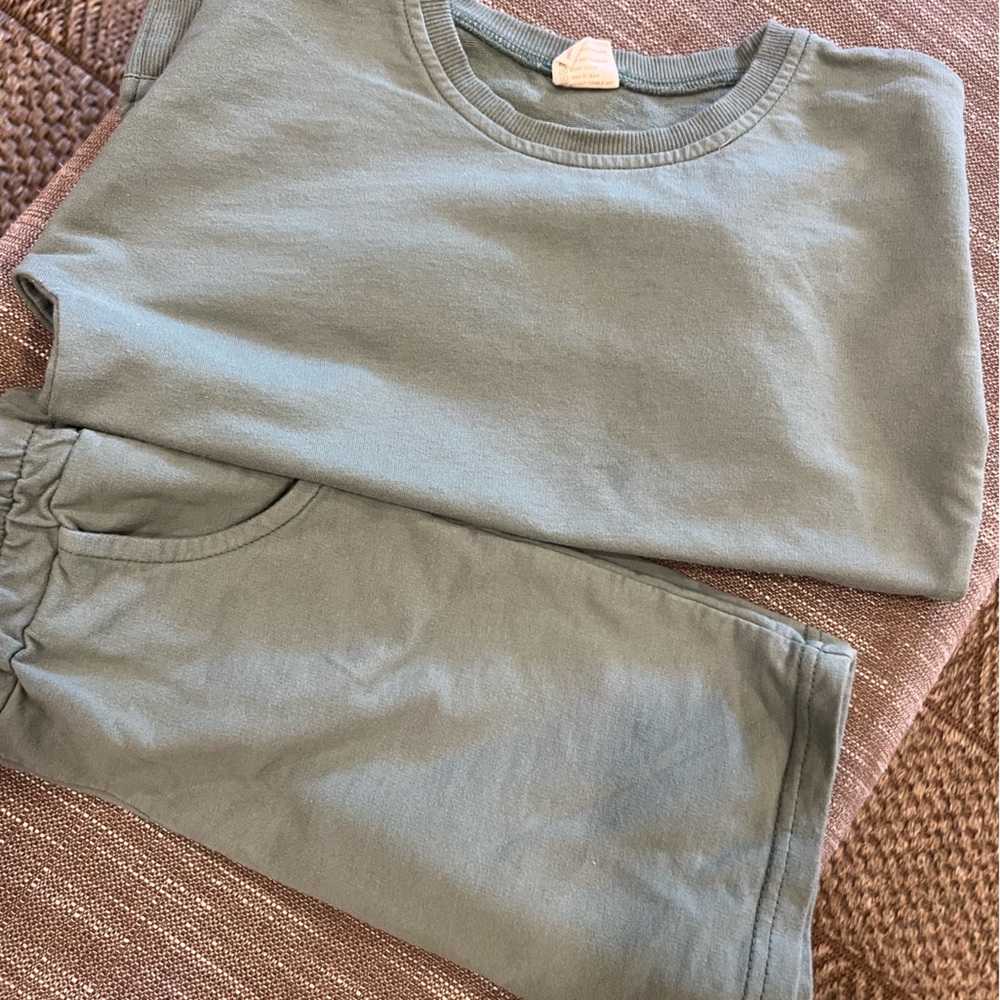 Matching sage green short sleeve and short set.